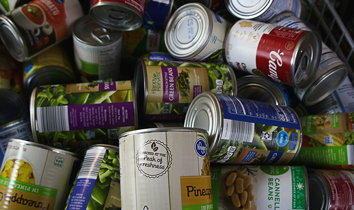 Donated cans of food